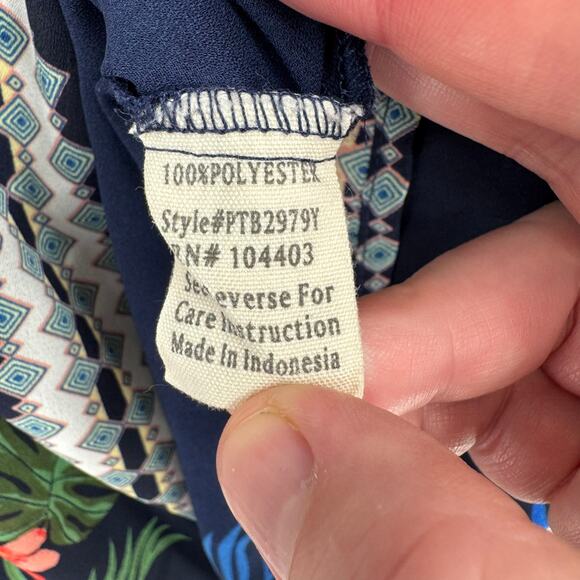 Flower & Feather Off Shoulder Floral Blouse Womens 2XL Navy Blue Semi Sheer - Picture 6 of 10